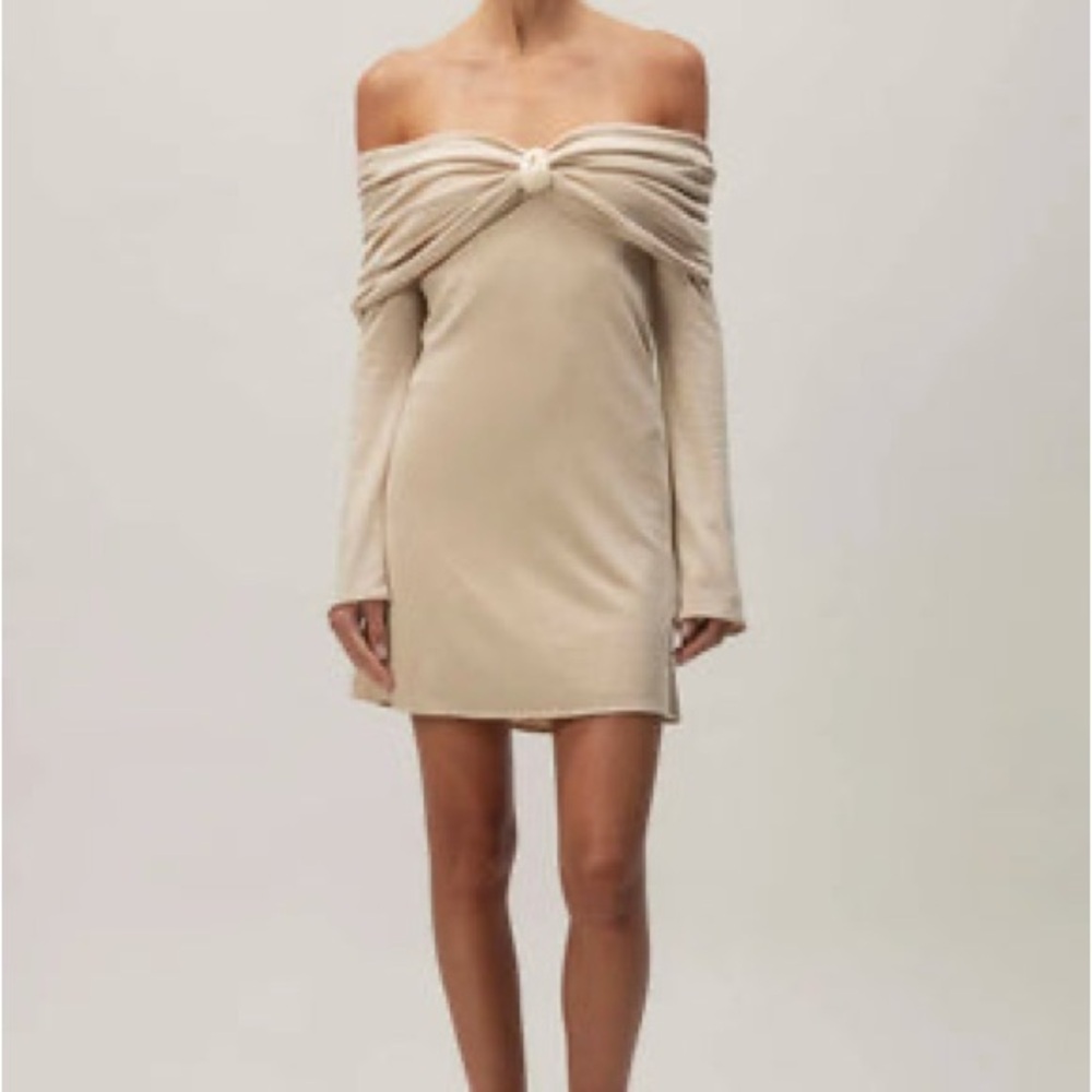 Baobab Collection Tan Off-Shoulder - Candy Mini Dress